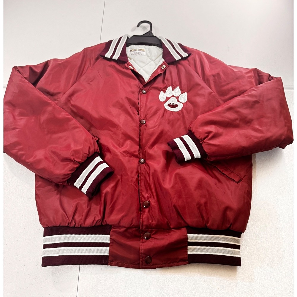 VTG Sport‎ King M Bomber Jacket Paw Logo Quilted Lined Cheer Varsity Style
